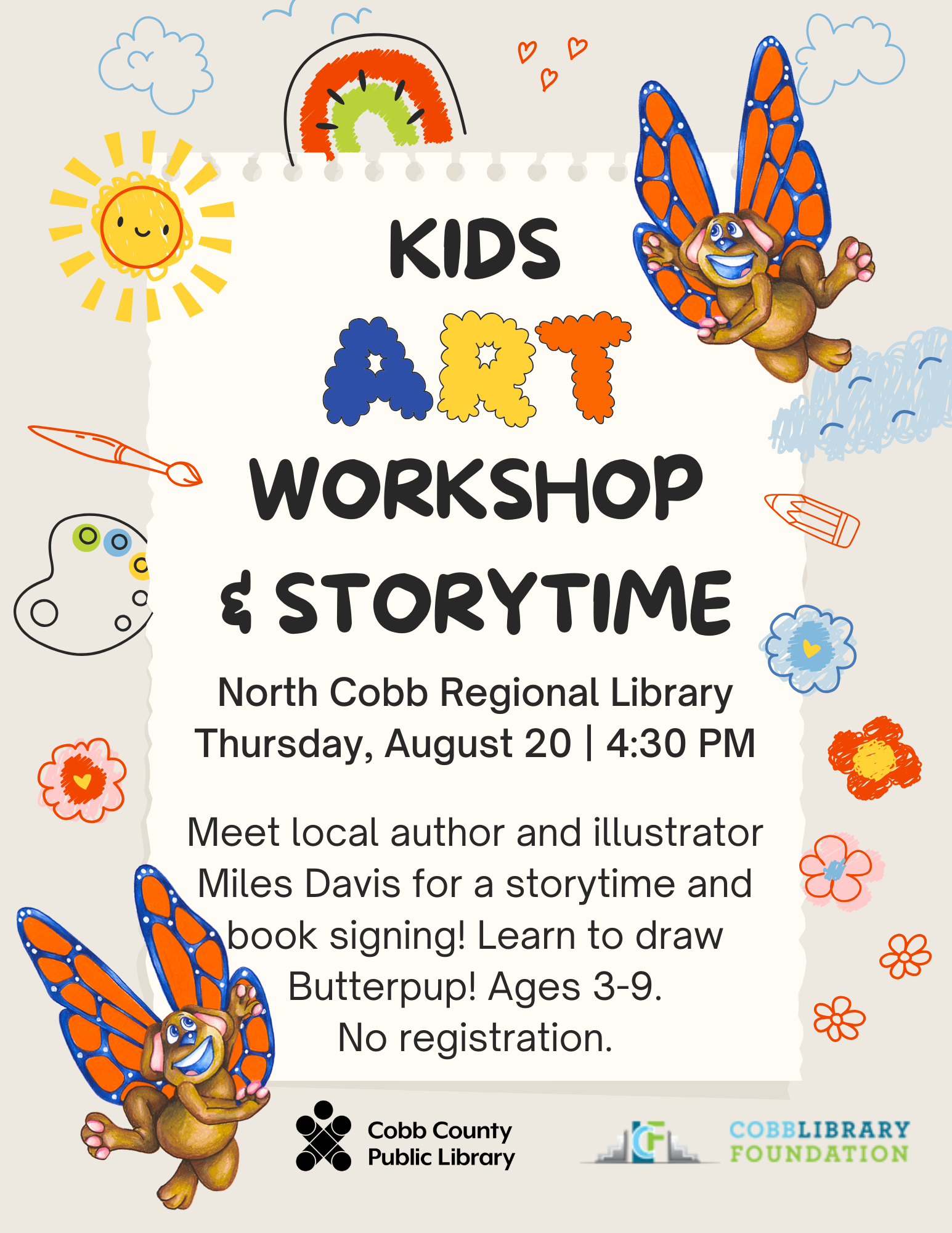 Kids Art Workshop & Storytime with Butterpup & Friends | Free Kids Events in Cobb County | North Cobb Regional Library